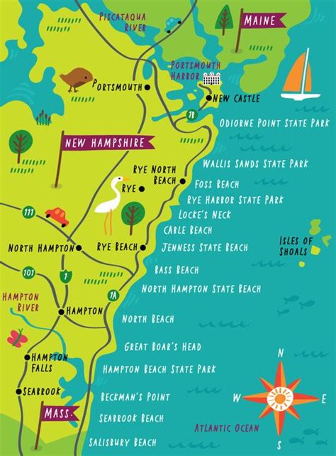 Illustrated map of New Hampshire coast by Nate Padavick (idrawmaps.com ...