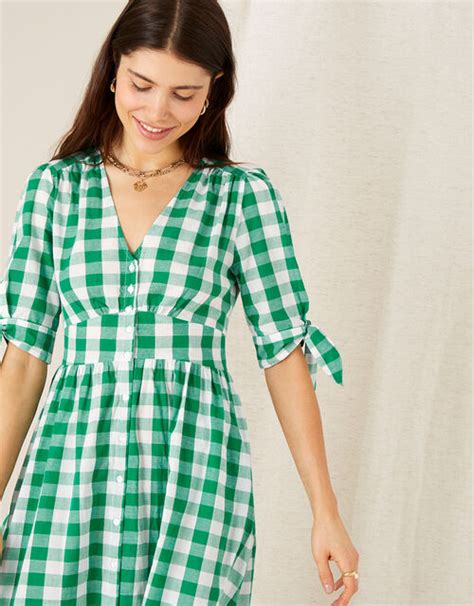 Amina Gingham Print Dress Green | Casual & Day Dresses | Monsoon Global.