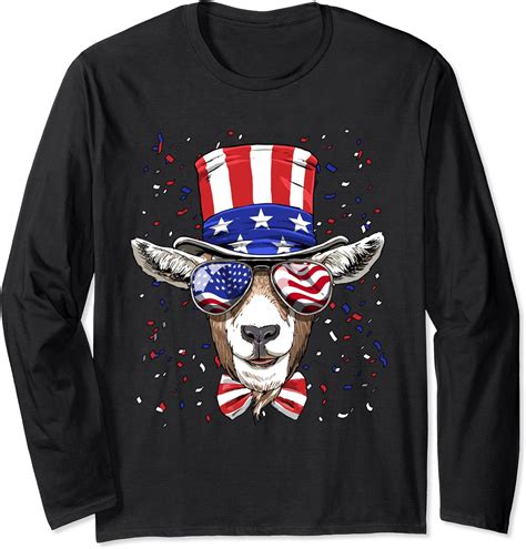 Goat 4th of July American Goat USA Flag Long Sleeve T-Shirt : Amazon.co ...