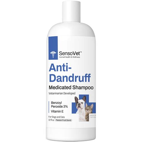 SensoVet Anti-Dandruff Medicated Shampoo for Cats & Dogs - Formulated with Benzoyl Peroxide ...