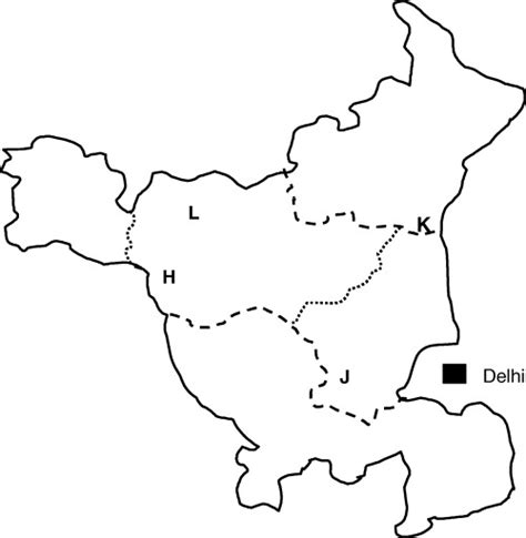 An outline map of Haryana state showing the approximate locations of ...