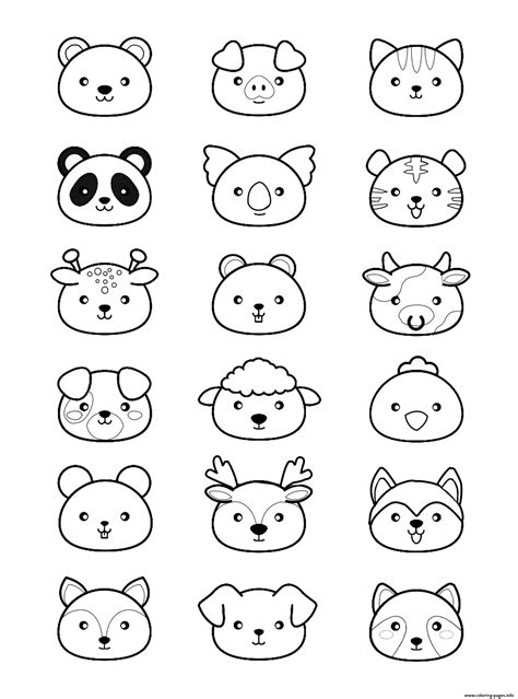 Animals Kawaii Cute Coloring page Printable