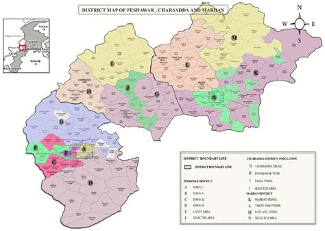 District, tehsil, and union council map of Mardan, Charsadda, and ...