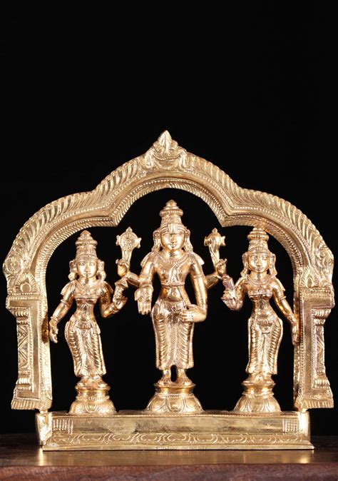 Bronze Vishnu Set with Shreedevi & Bhudevi 7" (#91b26z): Hindu Gods & Buddha Statues