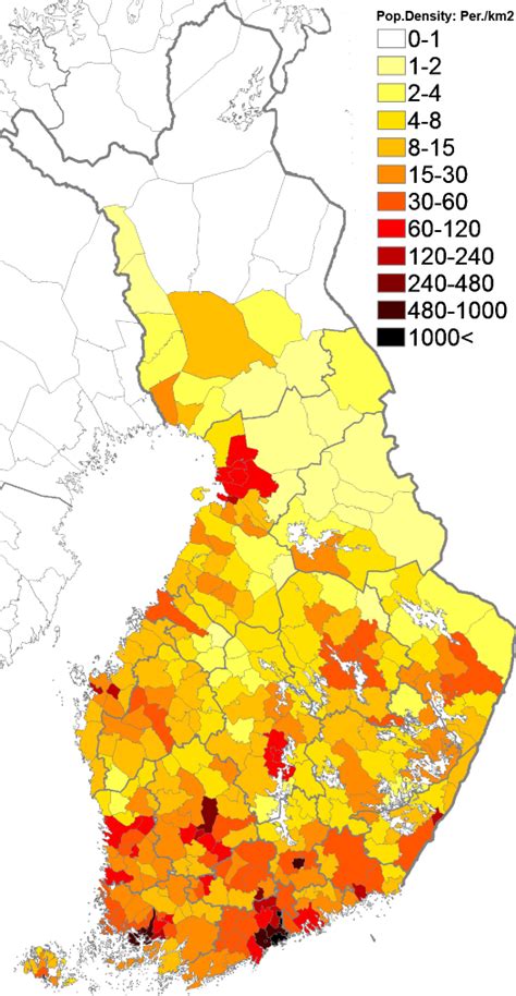 85.Population density (administrative boundaries) map of Finland ...