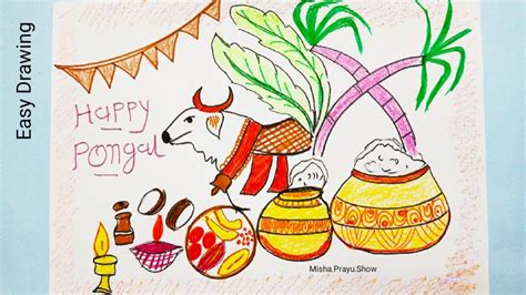 Pongal Festival Drawing Easy |How to draw Pongal festival drawing | Pongal Festival Art Step by ...