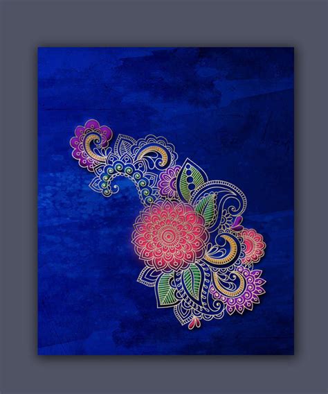 Bright Blue Digital Art Wall Decor, Digital Download ,printable Colorful Floral Emboss Art - Etsy