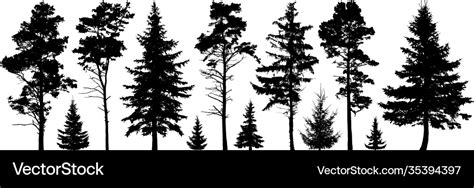 Forest evergreen trees silhouette isolated set Vector Image