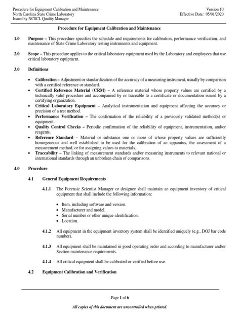 Equipment Calibration and Maintenance 05 01 2020 | PDF | Calibration | Metrology