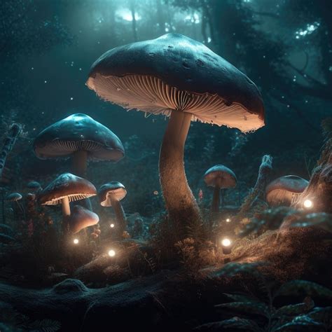 Premium AI Image | Mystical Forest Illuminated Mushrooms and Trees