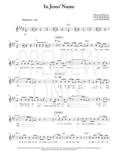 In Jesus' Name Lead Sheet, Lyrics, & Chords | Kutless | WorshipHouse Media