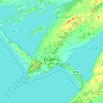 Sandbanks Provincial Park topographic map, elevation, terrain