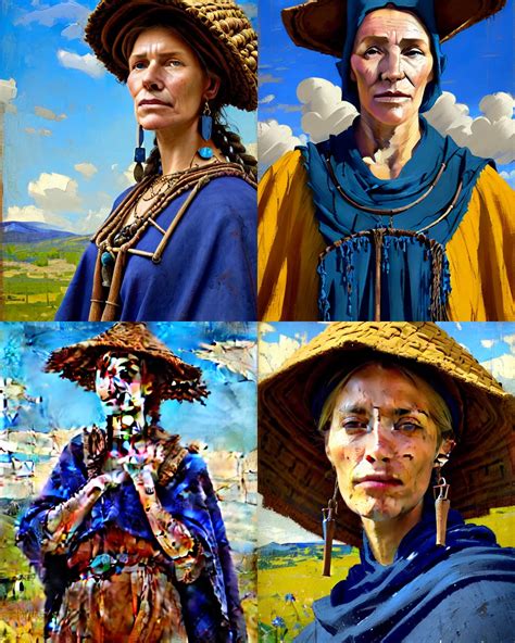 KREA - portrait of medieval farmer woman with wooden jewelry, mediterranean features, wearing ...