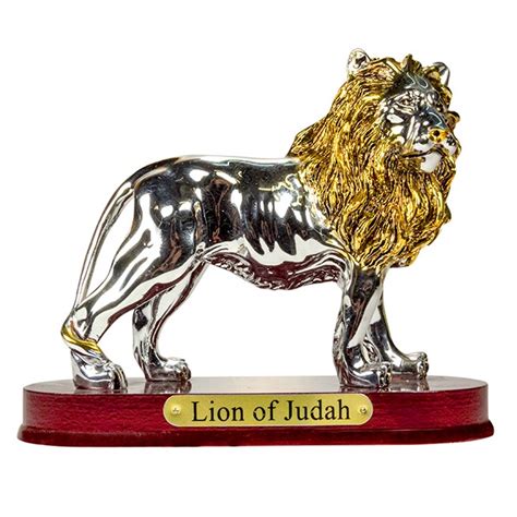 Lion Of Judah Statue Gold And Silver on Wood Base - 3 Arches USA