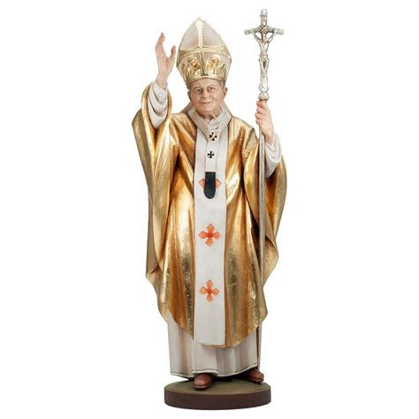 Saint Pope John Paul II cm 62 (24,4 inch) wooden Statue painted with ...