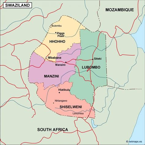 Map of Swaziland - Map of Swaziland (Southern Africa - Africa)