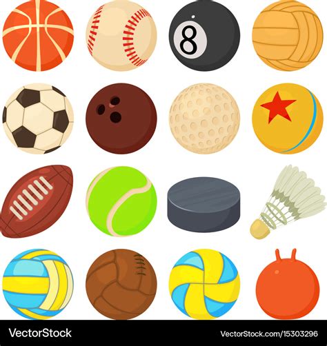 Sport balls icons set play types cartoon style Vector Image