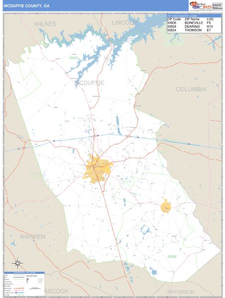 McDuffie County, Georgia Zip Code Wall Map | Maps.com.com