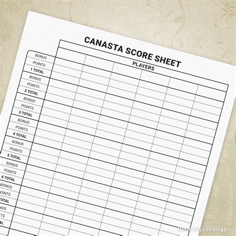 Canasta Score Sheet Printable Form | Moderntype Designs | Reviews on Judge.me