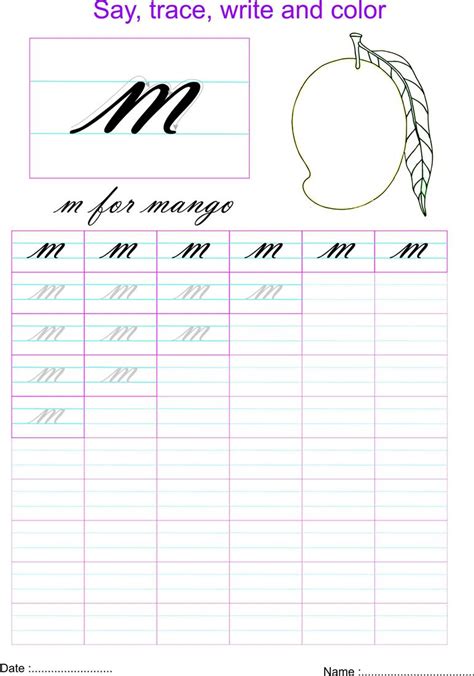 Cursive small letter 'm' worksheet