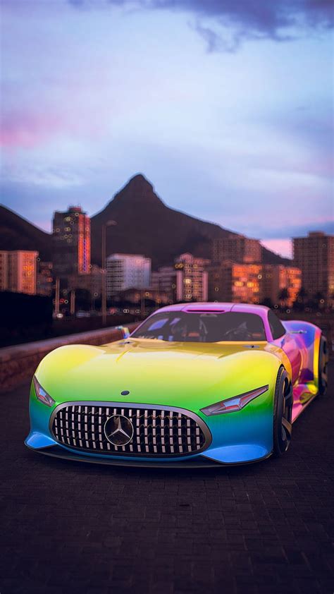 Rainbow colors, car, colorful, front, german, germany, mercedes, sport ...