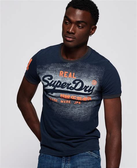 Mens - Vintage Logo Duo Ringer T-shirt in Vista Navy | Superdry UK