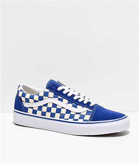 Vans Old Skool Blue & White Checkered Skate Shoes | Zumiez