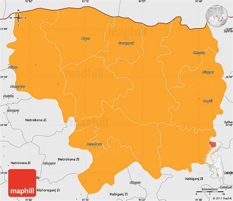 Political Simple Map of Sunamganj Zl, single color outside, borders and ...