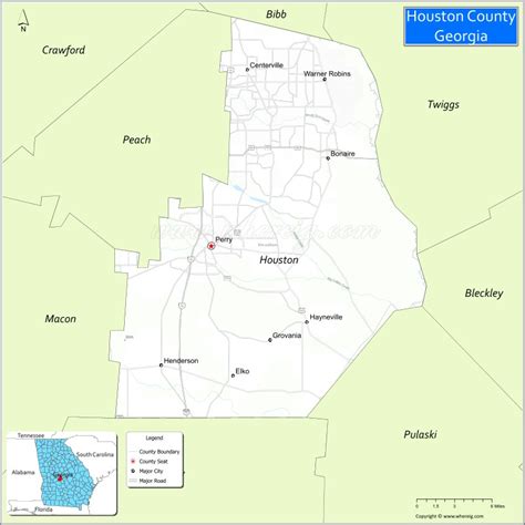 Map of Houston County, Georgia - Where is Located, Cities, Population, Highways & Facts