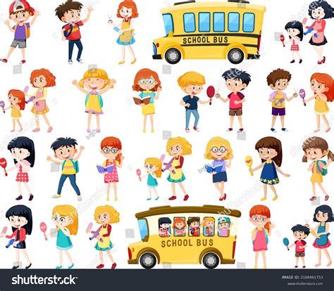 Set Cute School Kids Cartoon Characters Stock Vector (Royalty Free ...