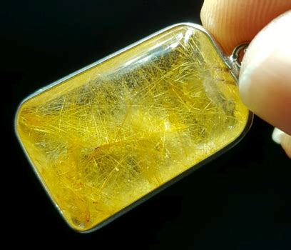 Golden Rutilated Quartz Framed Pendant (Rectangle) :: Feng Shui Crystals