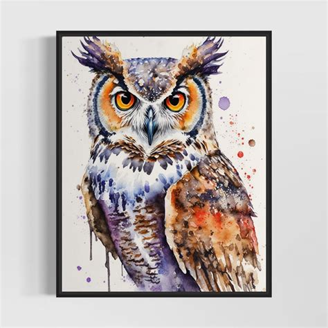 Great Horned Owl Watercolor Art Print, Great Horned Owl Painting Wall ...