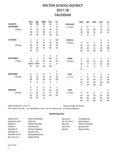 2017 - 2018 District Calendar | SAU 64 - Milton School District ...