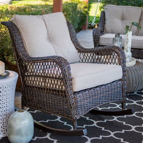 Belham Living Montauk Resin Wicker Outdoor Rocking Chair with Cushions | Outdoor wicker rocking ...