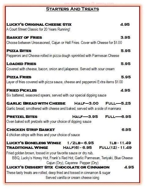 Menu at Lucky's Pizza & Subs pizzeria, Albany