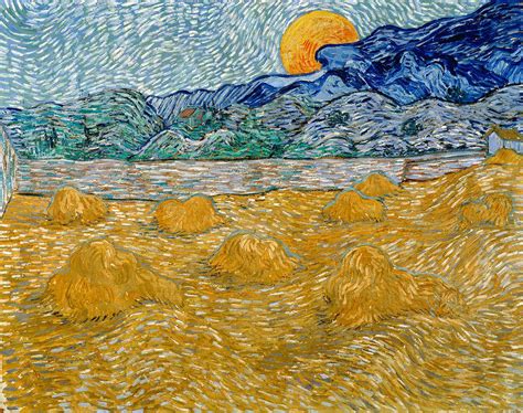 Landscape with wheat sheaves and rising moon Painting by Vincent van Gogh | Fine Art America