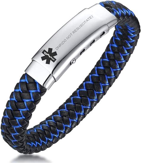 VNOX DNR(DO NOT RESUSCITATE) Medical Alert ID Adjustable Cuff Bracelet Braided Leather Stainless ...