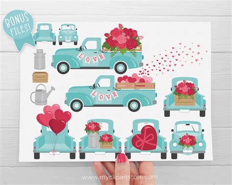 Valentine Truck Clipart - Premium Design by MyClipArtStore