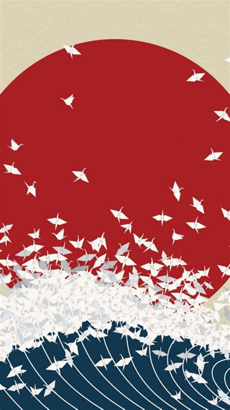 Download Japanese Phone Flag With Waves And Bird Origami Wallpaper ...