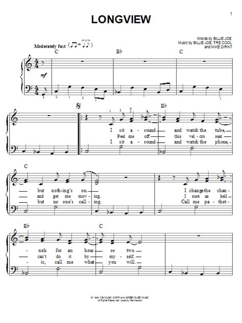 Green Day "Longview" Sheet Music Notes | Download Printable PDF Score 92071