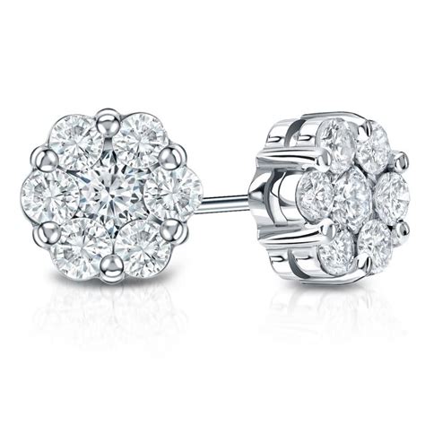 14k White Gold Prong-Set Cluster Round Diamond Earring 0.25 ct. tw. (H-I, I1-I2) - DiamondStuds.com