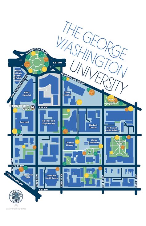 George Washington University Campus Map GWU 11x17 in | Etsy Canada