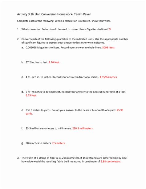 50 Chemistry Conversion Factors Worksheet