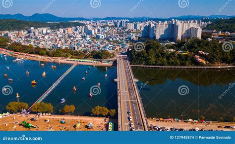 Aerial View of Jinju Namgang Yudeung Festival in Jinju City, Sou Editorial Stock Image - Image ...