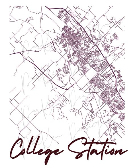 College Station Map Maroon digital Download, College Station, Texas ...