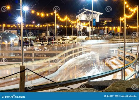 Beautiful Outdoor Ice Rink at Night with Lights Stock Image - Image of ...