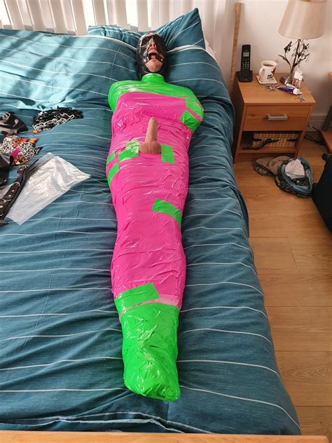 New mummification of myself ;) nice pink & green duct tape mummy. nom! : r/MummificationBondage