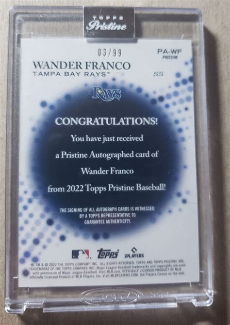 2022 Topps Pristine Refractor Wander Franco Autograph RC /99 Tampa Bay Rays | eBay