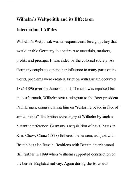 Wilhelm’s Weltpolitik and its Effects on International Affairs | History - Higher Level Leaving ...