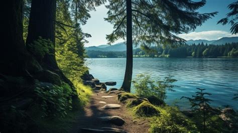 Premium AI Image | Lakeside Hiking and Trails background